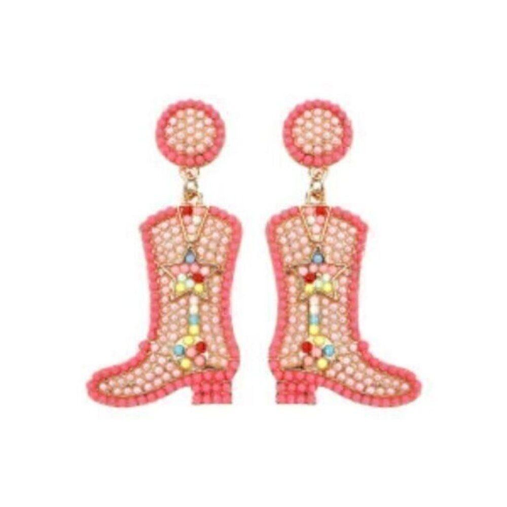 Cowgirl Boots Earrings Rice Beads Boots Pink Star Ear Jewelry For Women